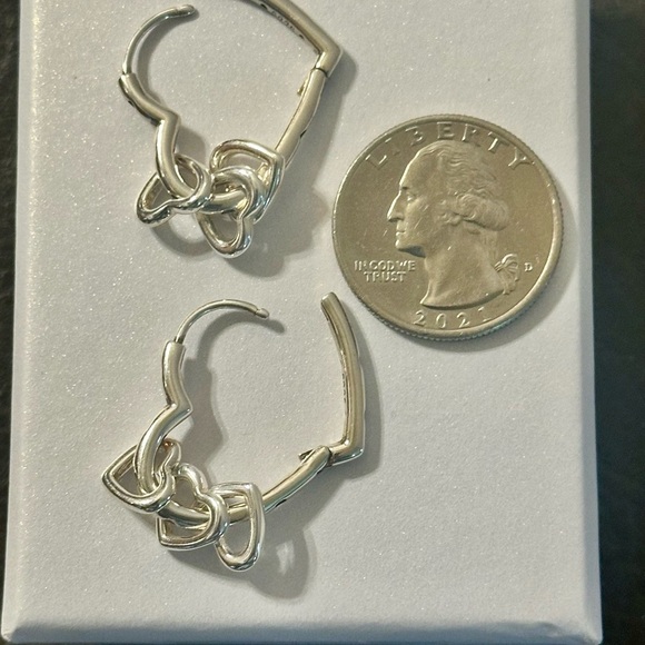 NWOT Sterling Silver 925 Open Heart Hoop Dangle Pierced Earrings - Picture 5 of 7